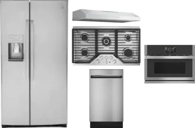 5 Piece Package Includes Refrigerator, Cooktop, Wall Oven, Hood And Dishwasher